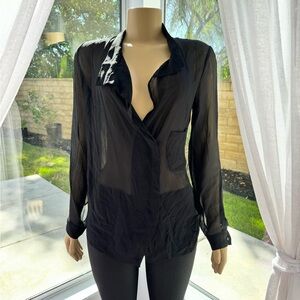 Vanessa Bruno Silk Long Sleeve Sheer Blouse Top Size 34 Side Buttons MSRP $340